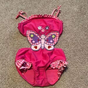 Joe Boxer Pink/white Gingham Butterfly Cutout Purple Red Green Ruffle Swimsuit-3